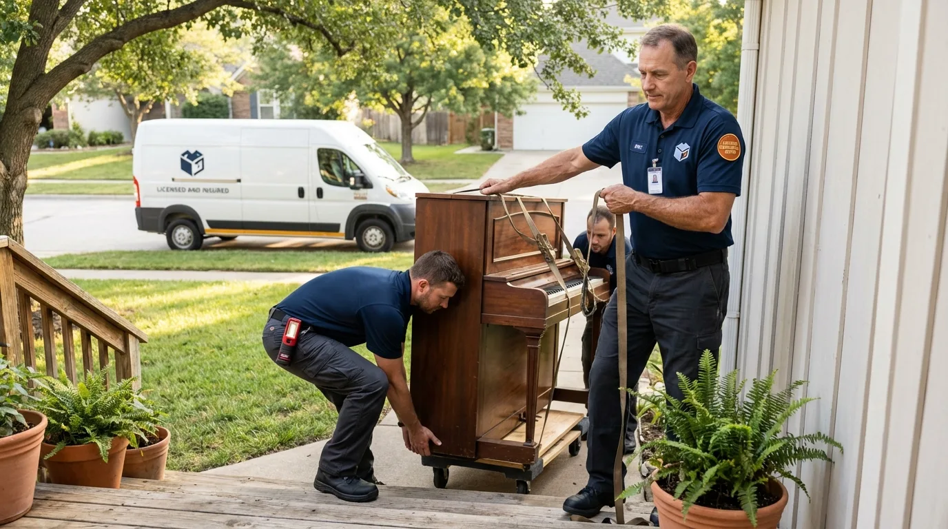 Licensed piano movers securing grand piano in Toccoa, GA